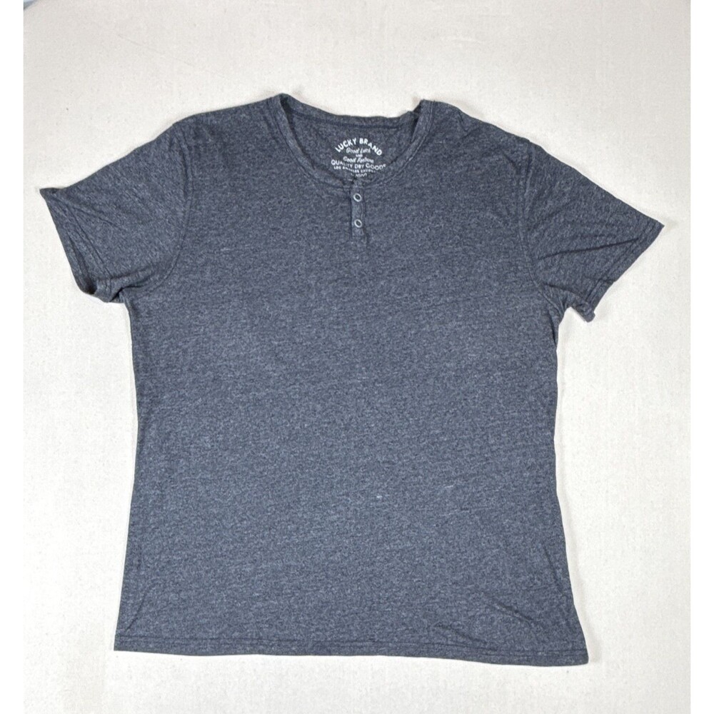 Lucky Brand Mens Gray Heather Short Sleeve Henley Shirt Cotton Blend Casual Tee